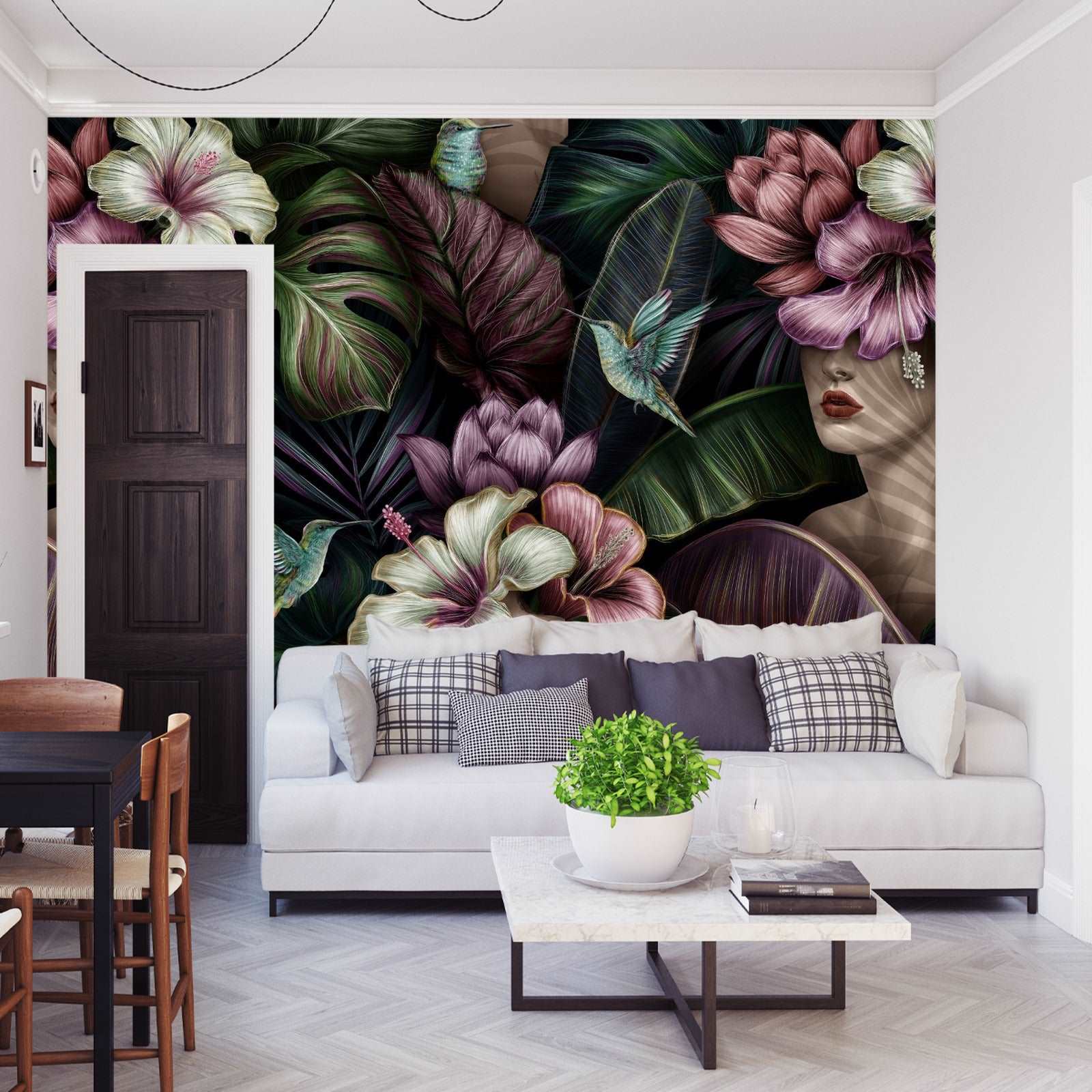 Fototapet Abstrakte Kvinnelige Ansikter Mellom Blomster