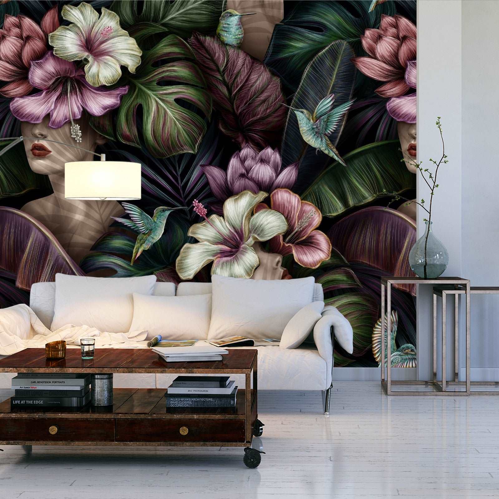 Fototapet Abstrakte Kvinnelige Ansikter Mellom Blomster