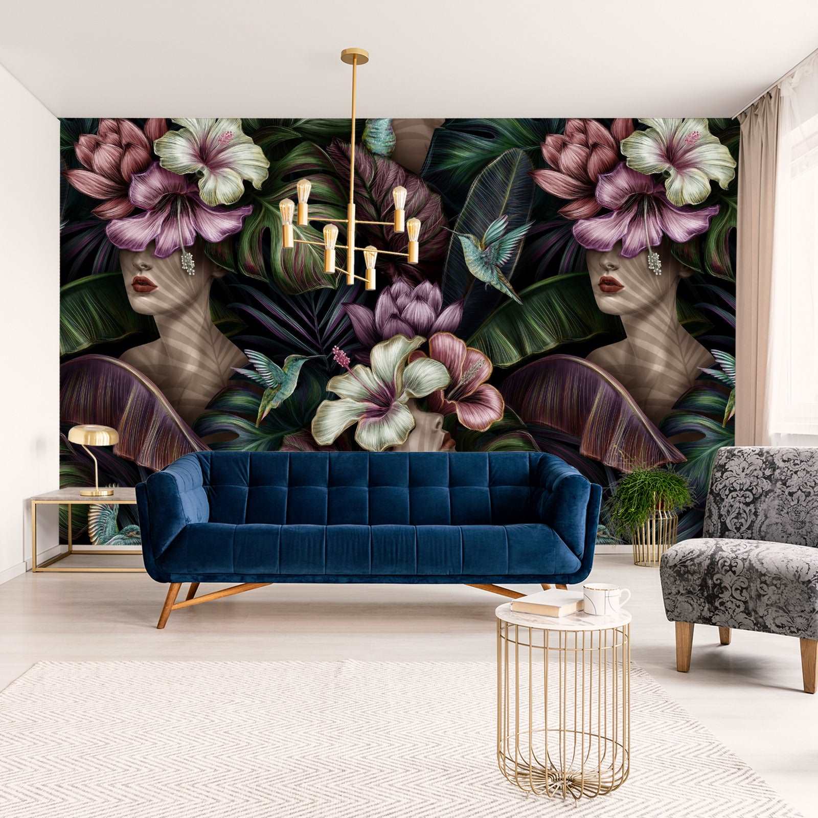 Fototapet Abstrakte Kvinnelige Ansikter Mellom Blomster