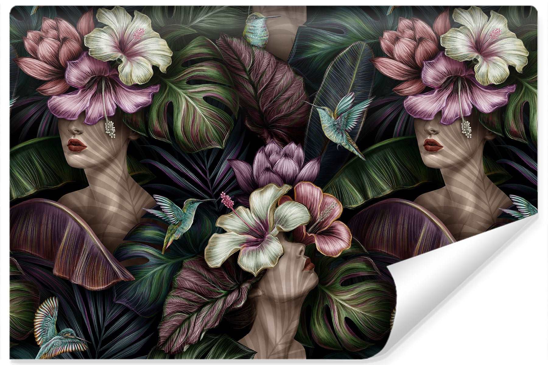 Fototapet Abstrakte Kvinnelige Ansikter Mellom Blomster