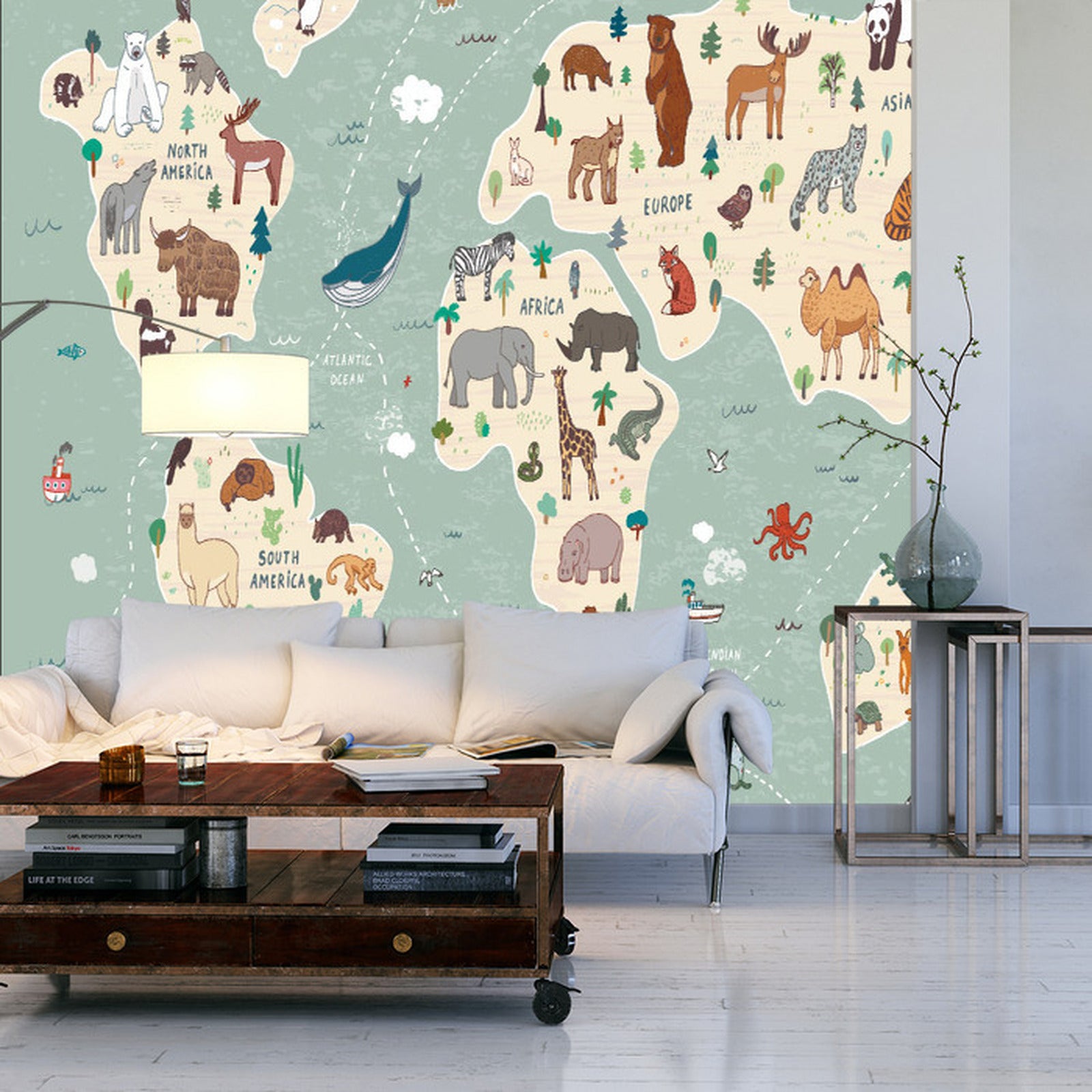 Fototapet Fargerikt Verdenskart For Barn