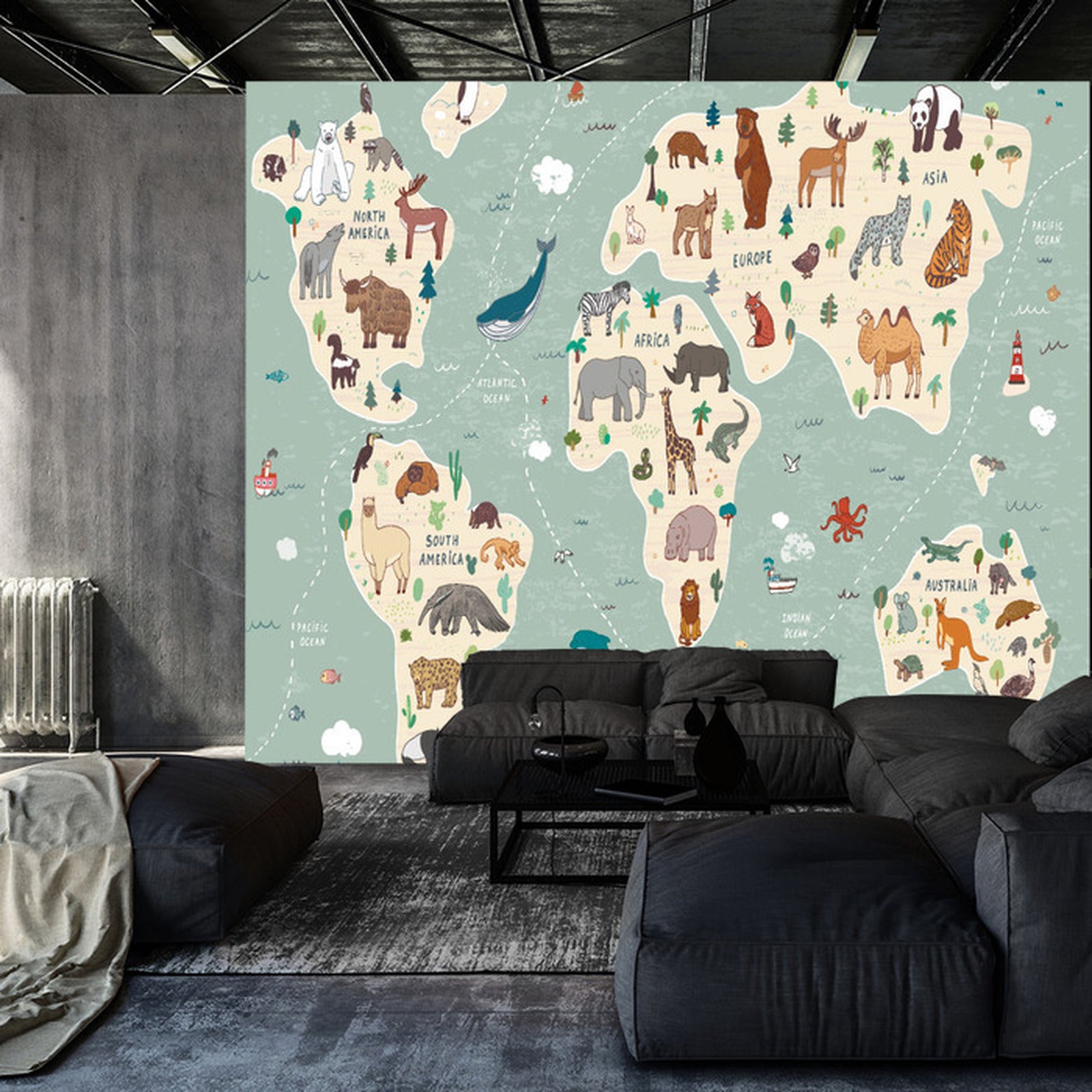 Fototapet Fargerikt Verdenskart For Barn