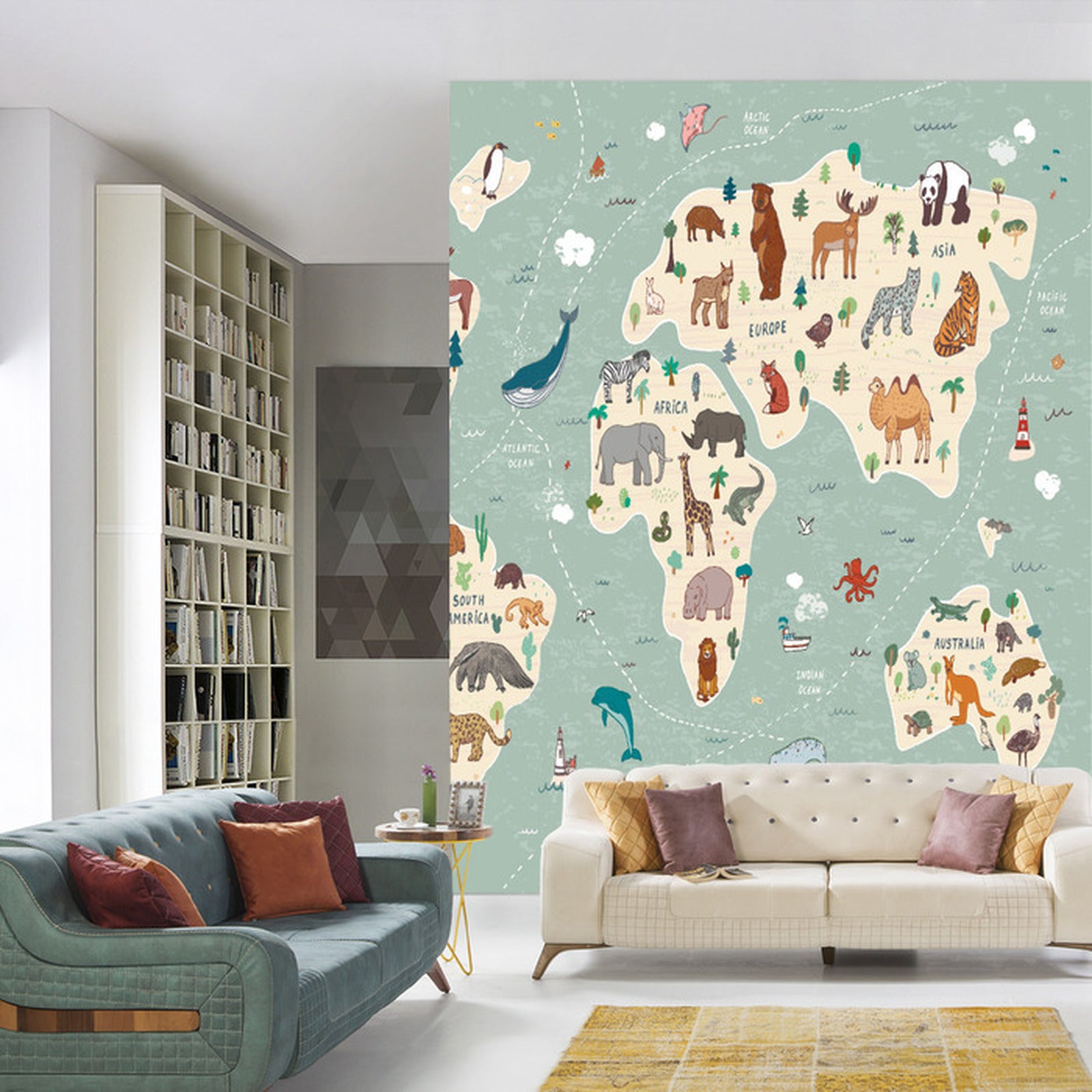 Fototapet Fargerikt Verdenskart For Barn