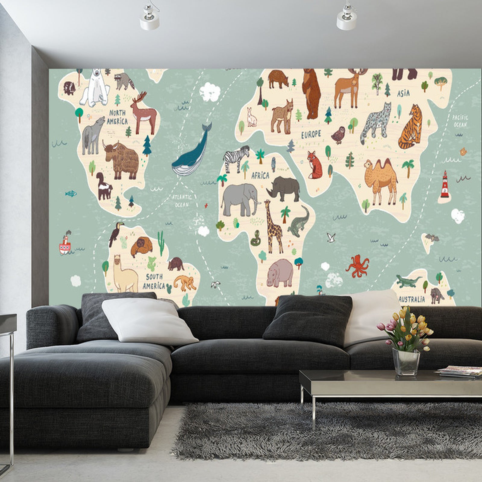 Fototapet Fargerikt Verdenskart For Barn