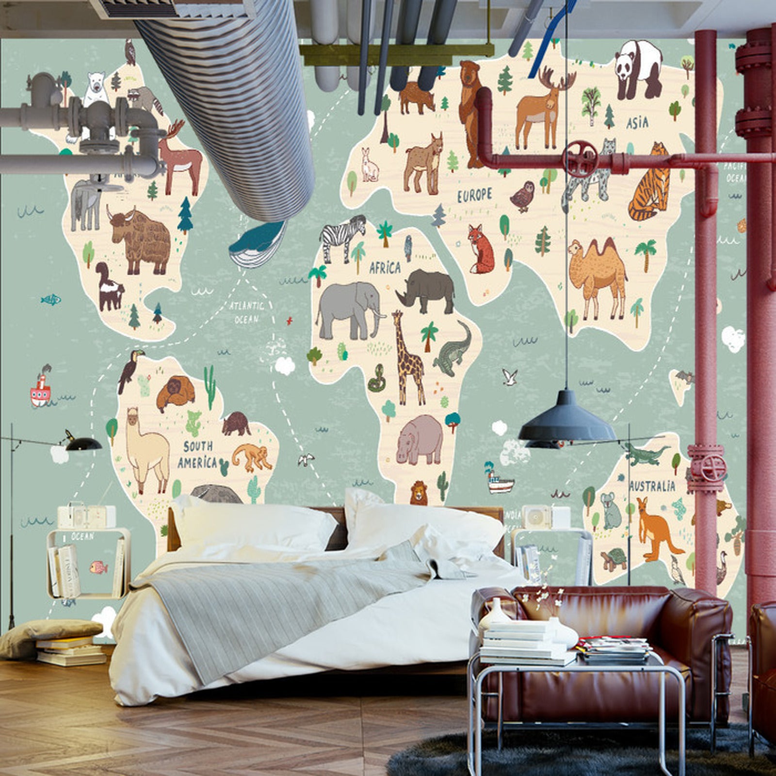 Fototapet Fargerikt Verdenskart For Barn