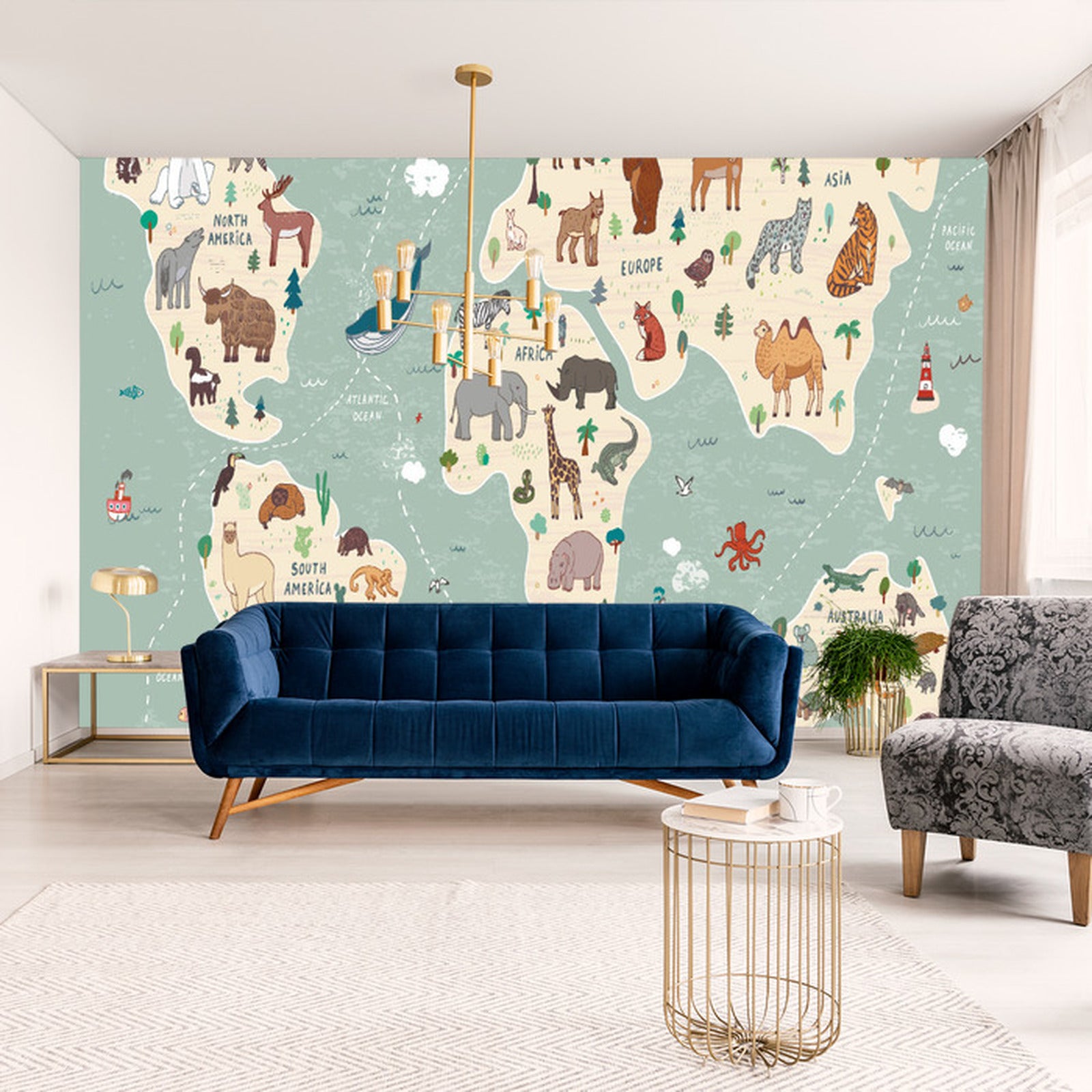 Fototapet Fargerikt Verdenskart For Barn