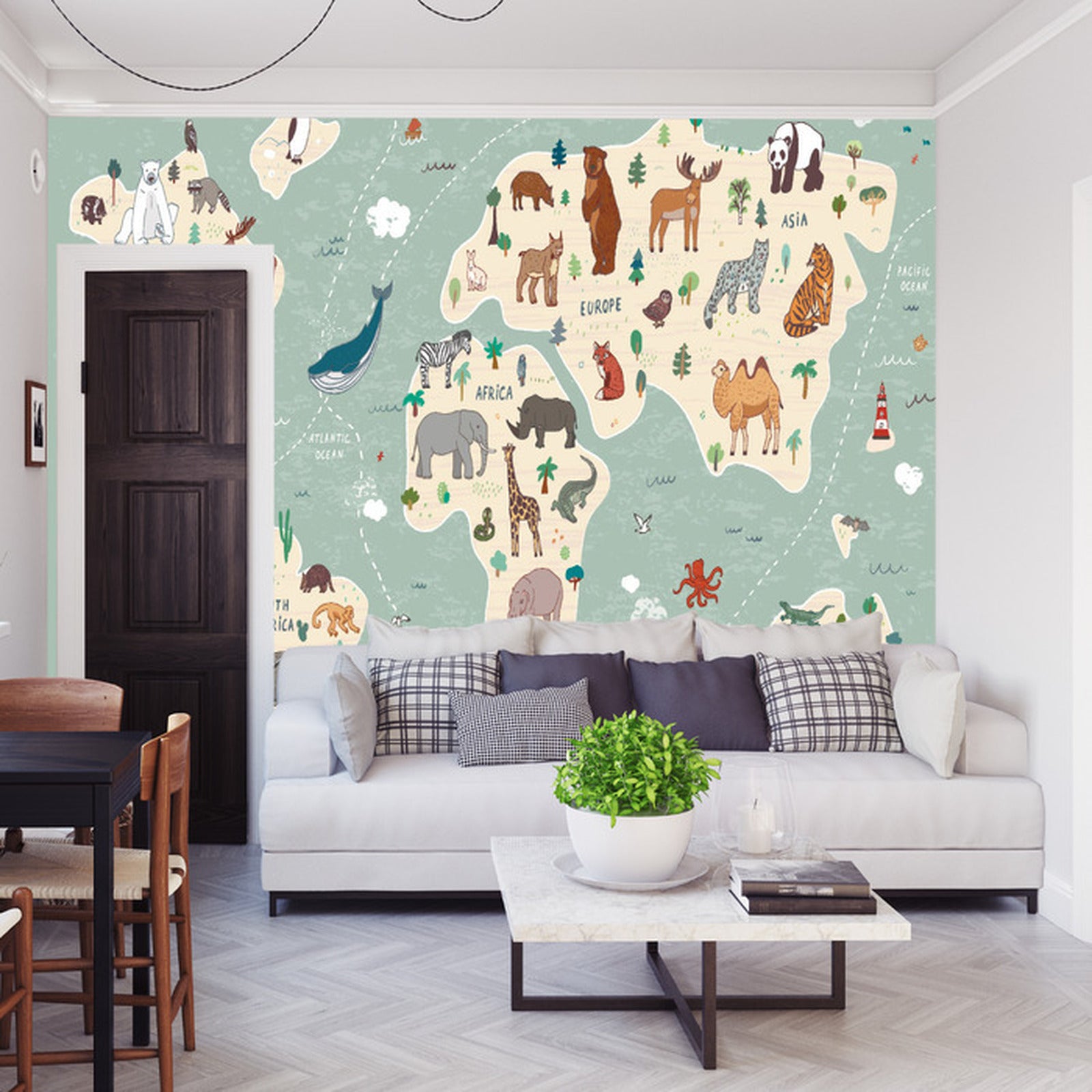 Fototapet Fargerikt Verdenskart For Barn