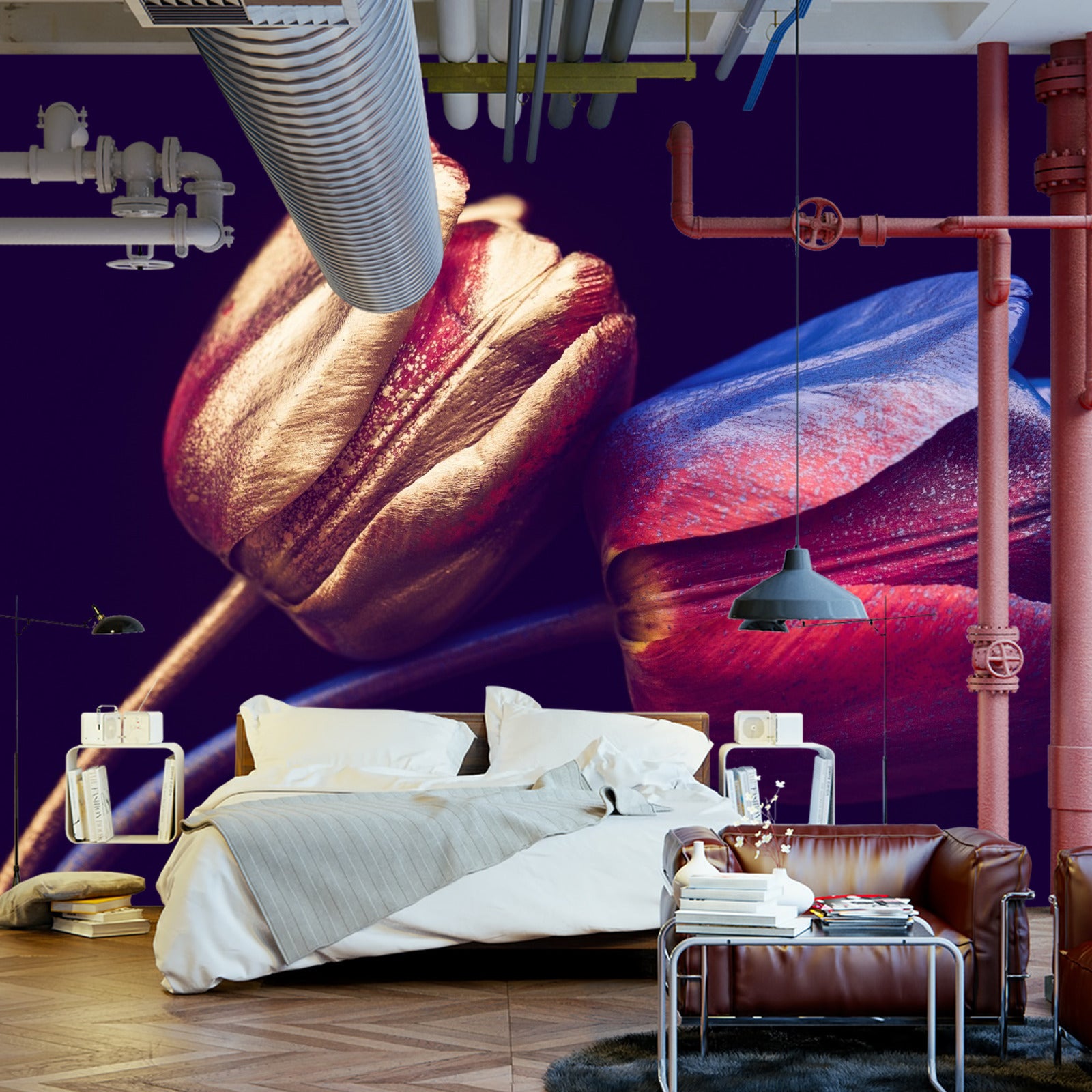 Fototapet Tulipaner Med Gyldne Elementer