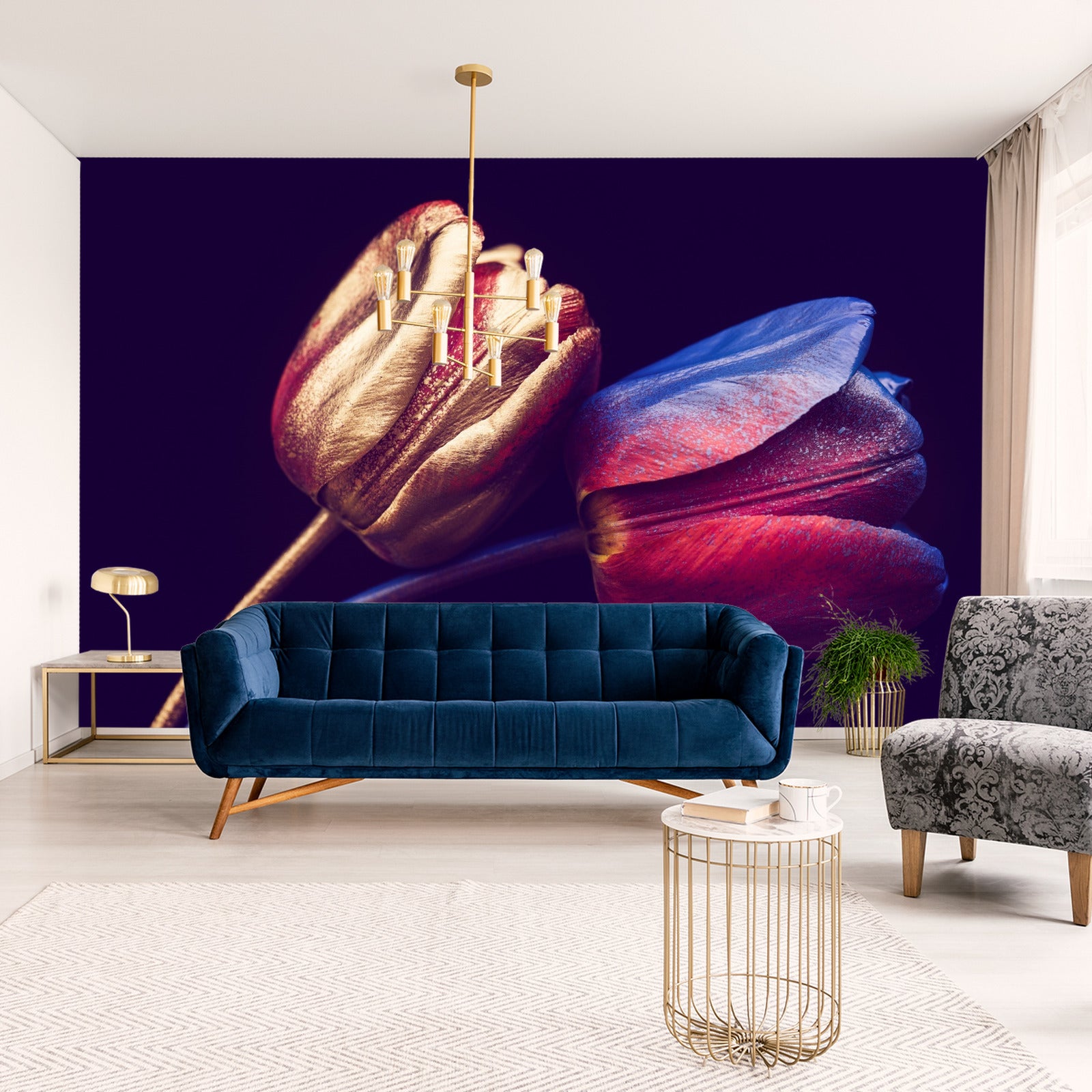 Fototapet Tulipaner Med Gyldne Elementer