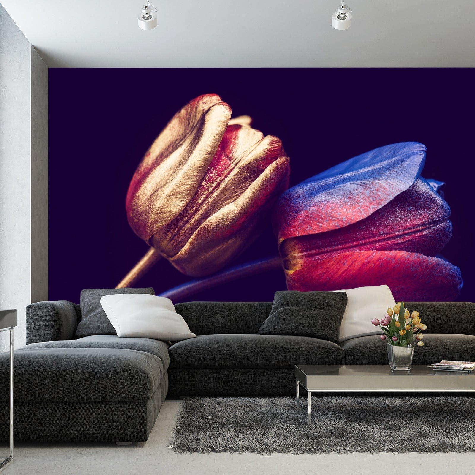 Fototapet Tulipaner Med Gyldne Elementer