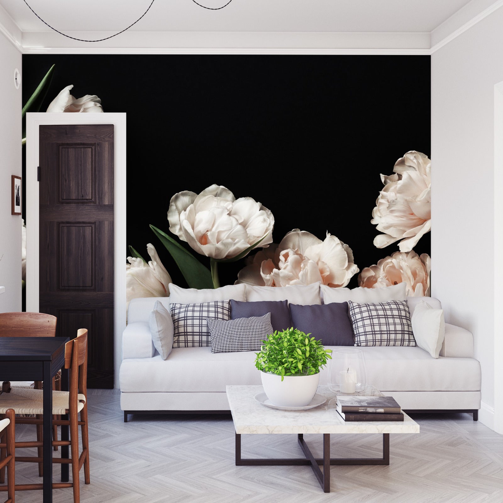 Fototapet Peoner Og Grønne Blader