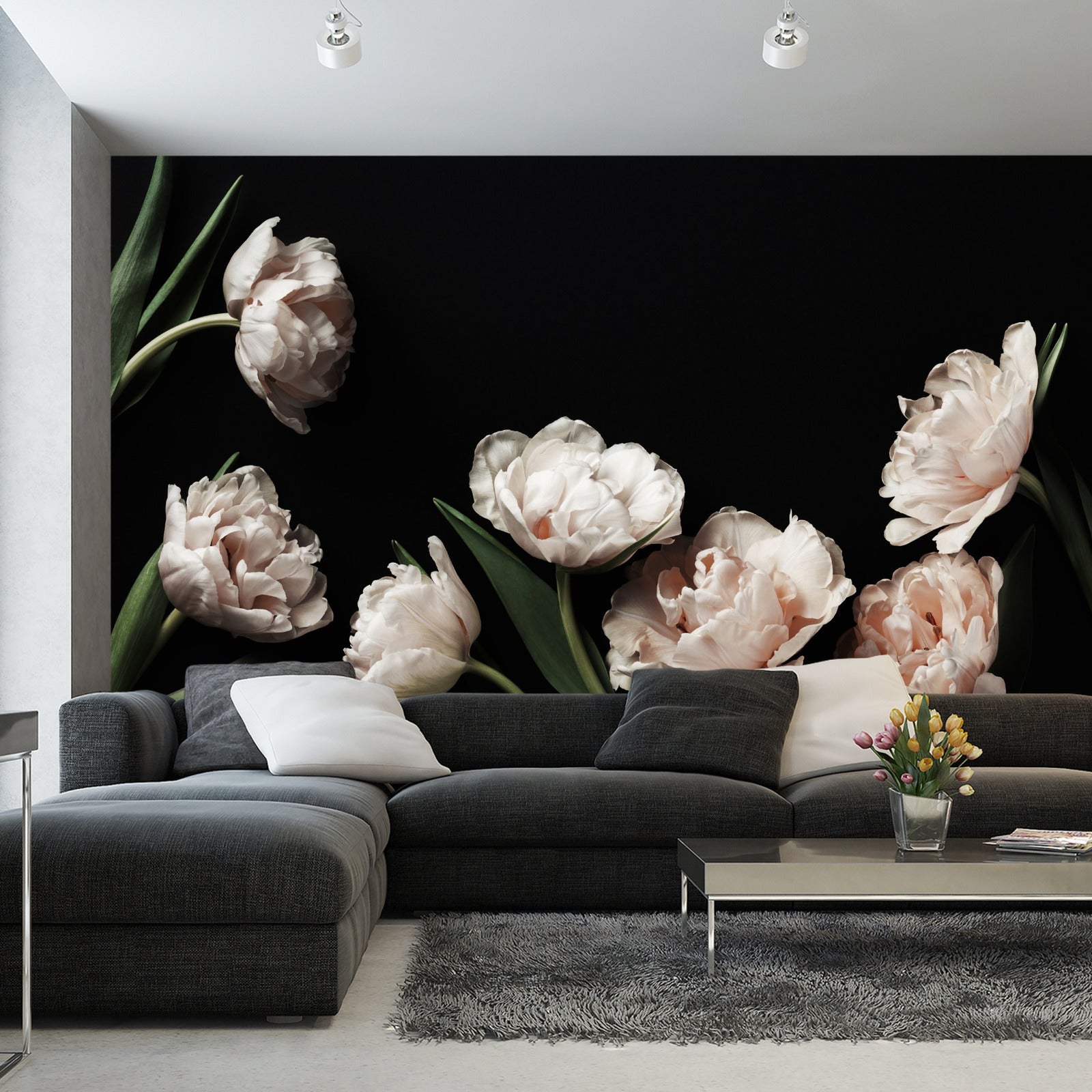 Fototapet Peoner Og Grønne Blader