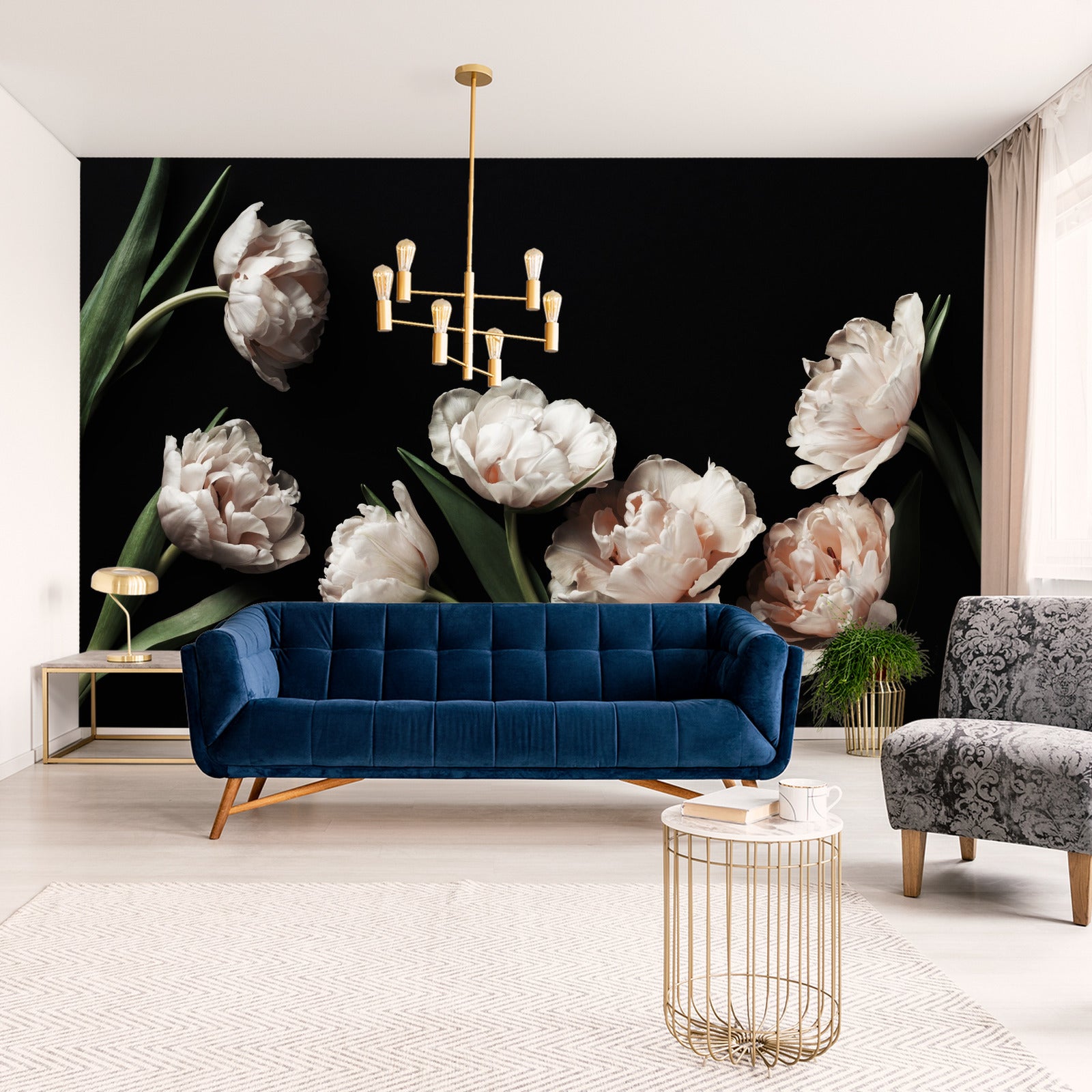 Fototapet Peoner Og Grønne Blader