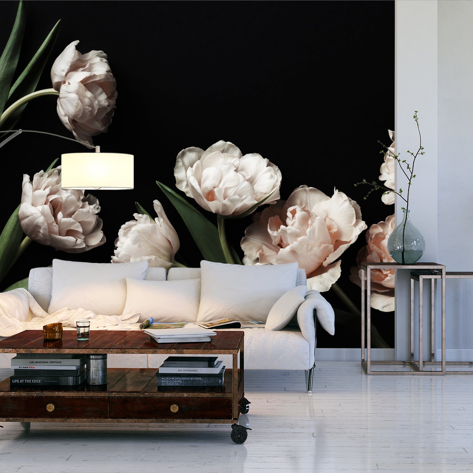 Fototapet Peoner Og Grønne Blader