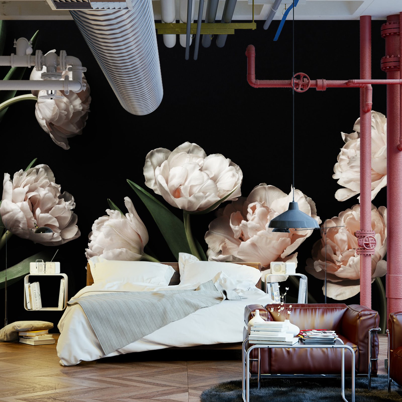 Fototapet Peoner Og Grønne Blader