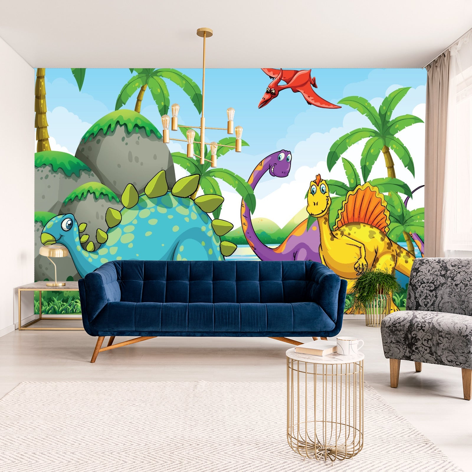 Fototapet Grønne Dinosaurer Og Palmetrær