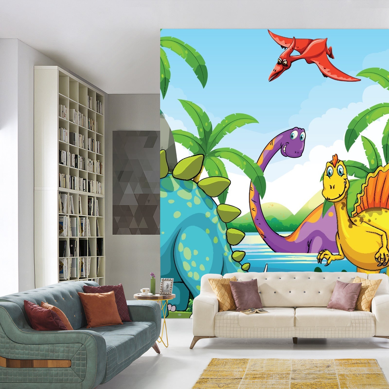 Fototapet Grønne Dinosaurer Og Palmetrær