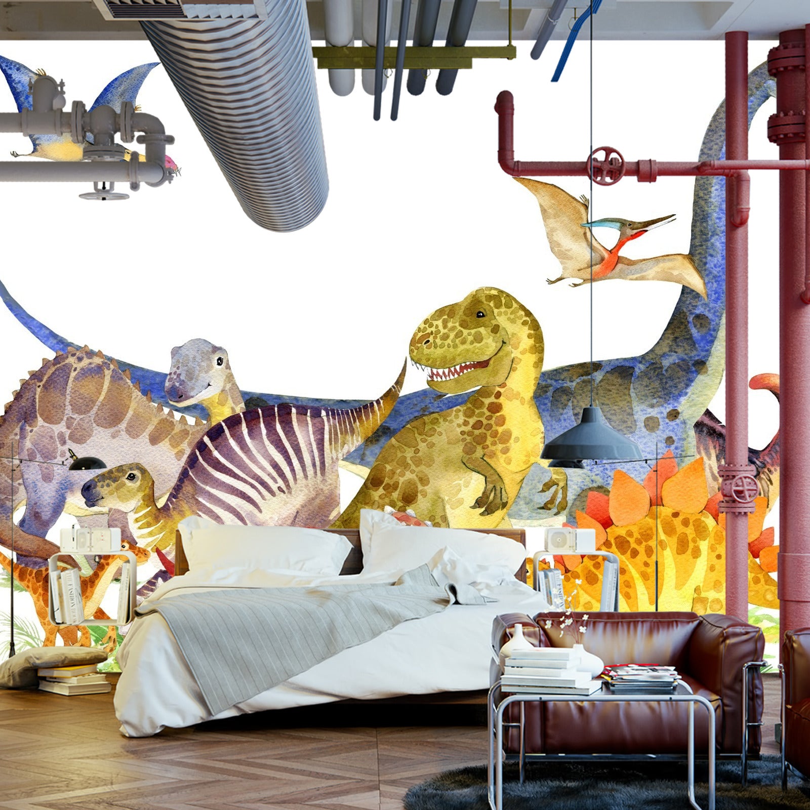 Fototapet Dinosaurer Malt Med Akvarell