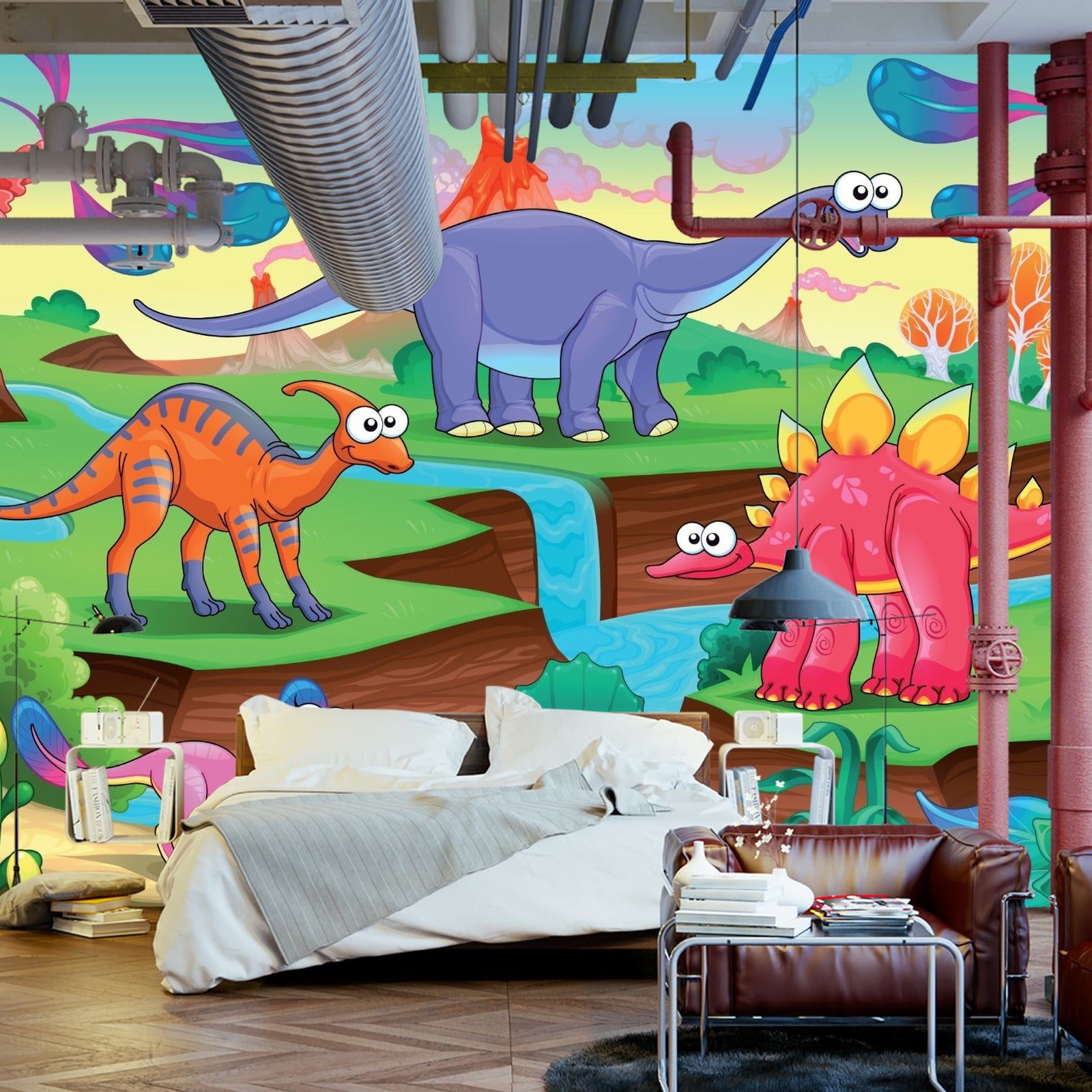 Fototapet Fargerike Eventyrdinosaurer