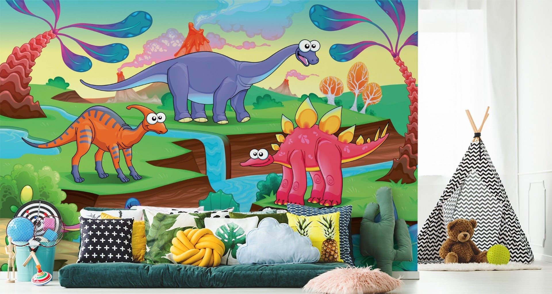 Fototapet Fargerike Eventyrdinosaurer