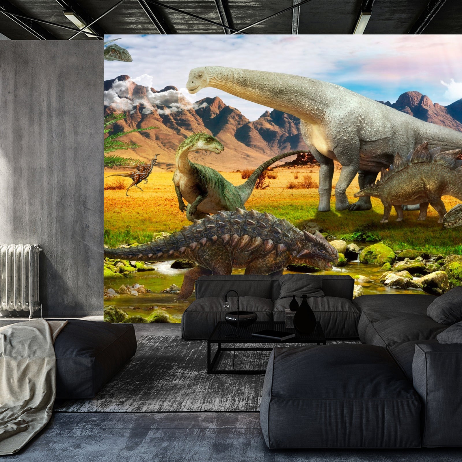 Fototapet Realistiske Dinosaurer Ved Elven