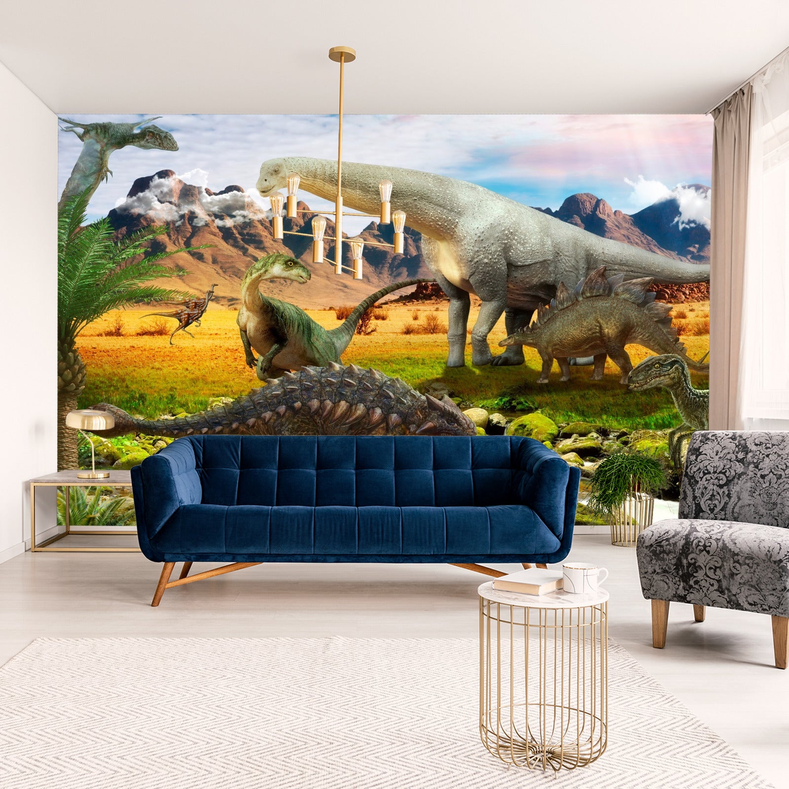 Fototapet Realistiske Dinosaurer Ved Elven