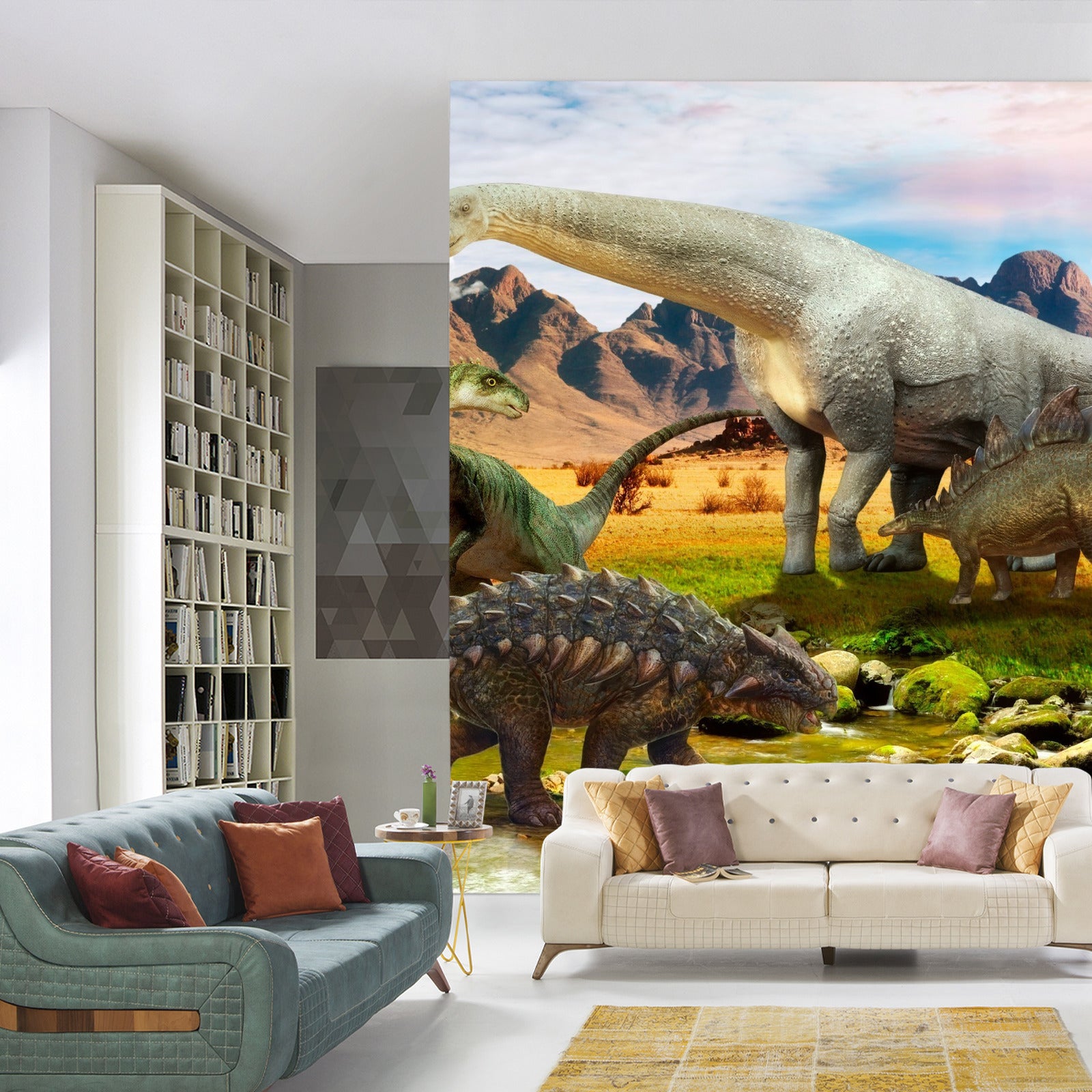 Fototapet Realistiske Dinosaurer Ved Elven