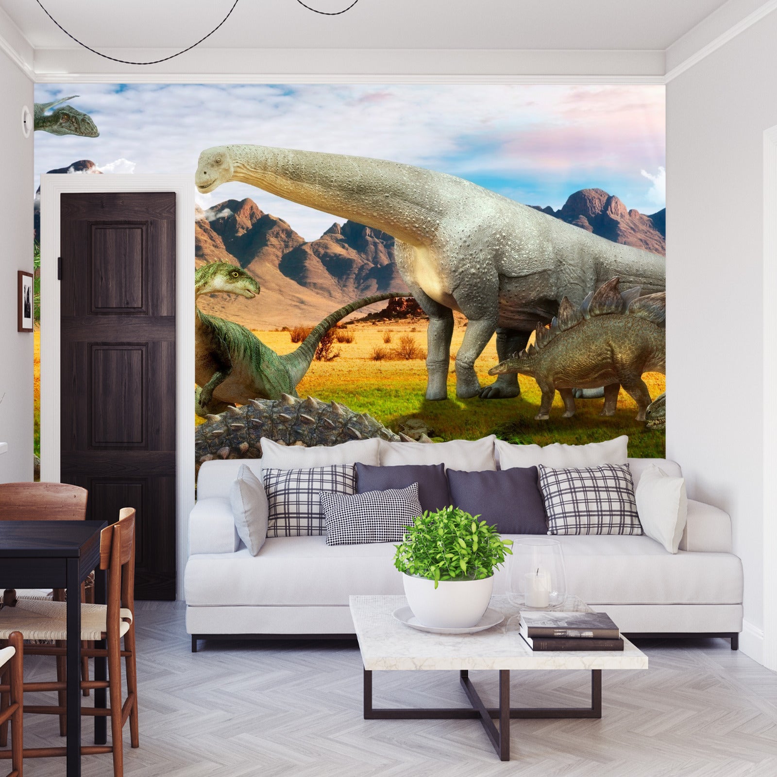 Fototapet Realistiske Dinosaurer Ved Elven