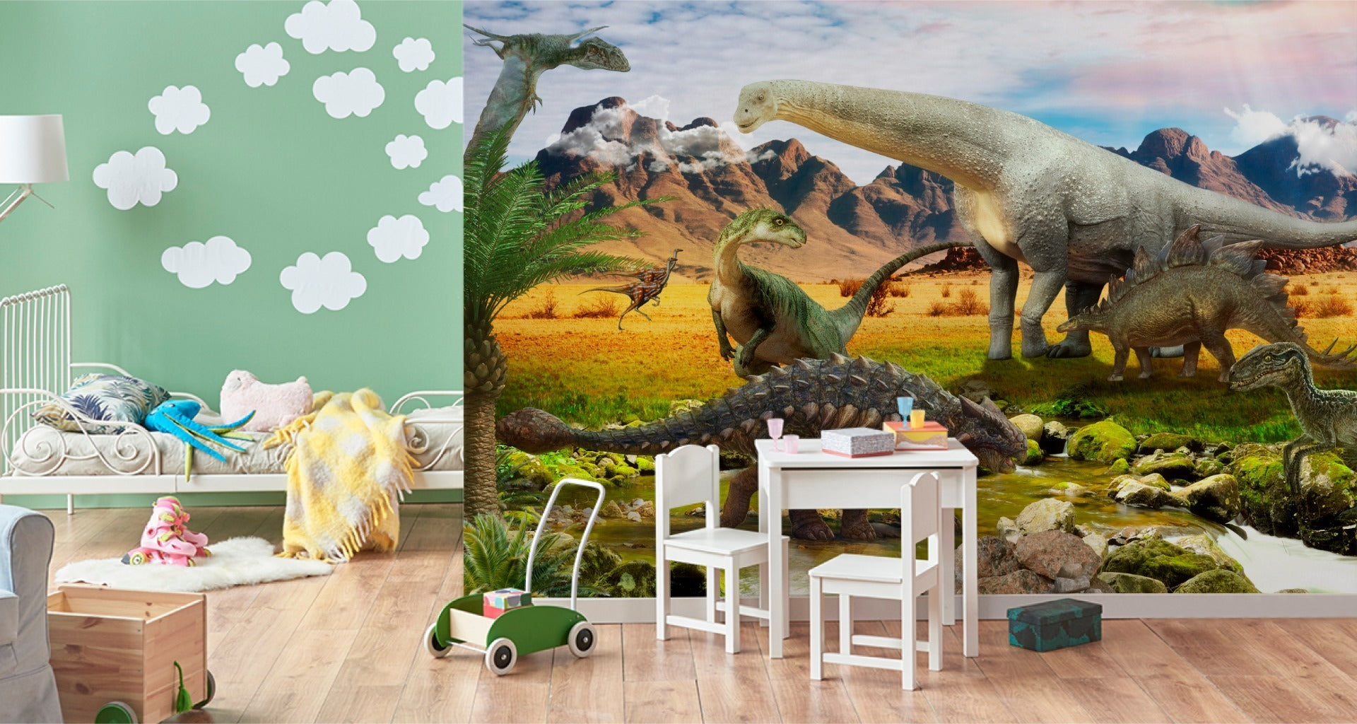 Fototapet Realistiske Dinosaurer Ved Elven