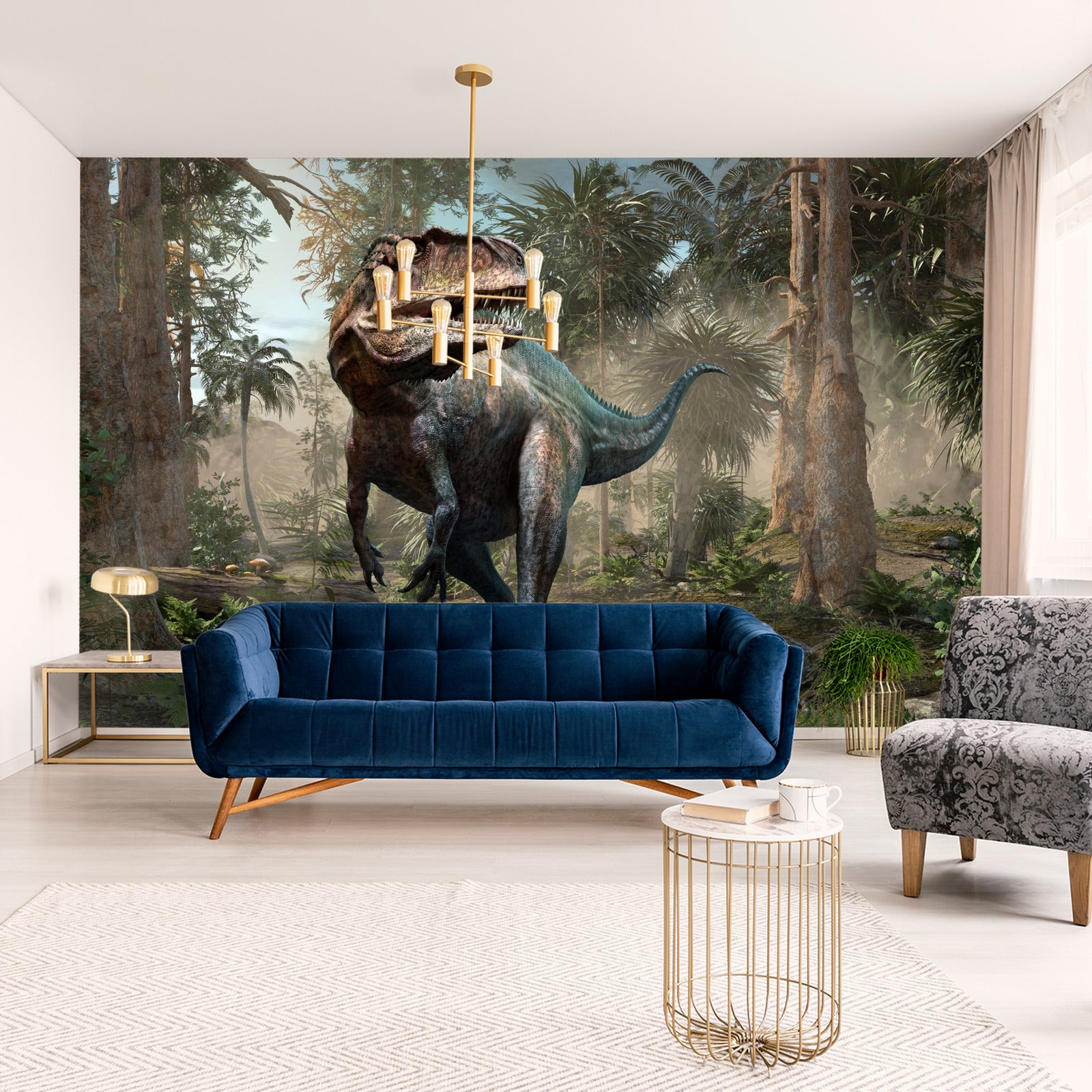 Fototapet Realistisk Dinosaur Og Palmetrær