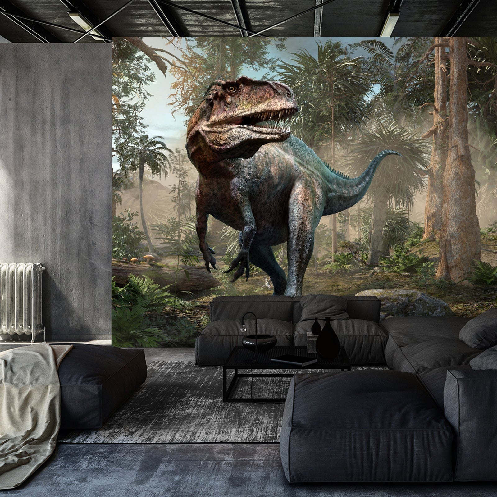 Fototapet Realistisk Dinosaur Og Palmetrær