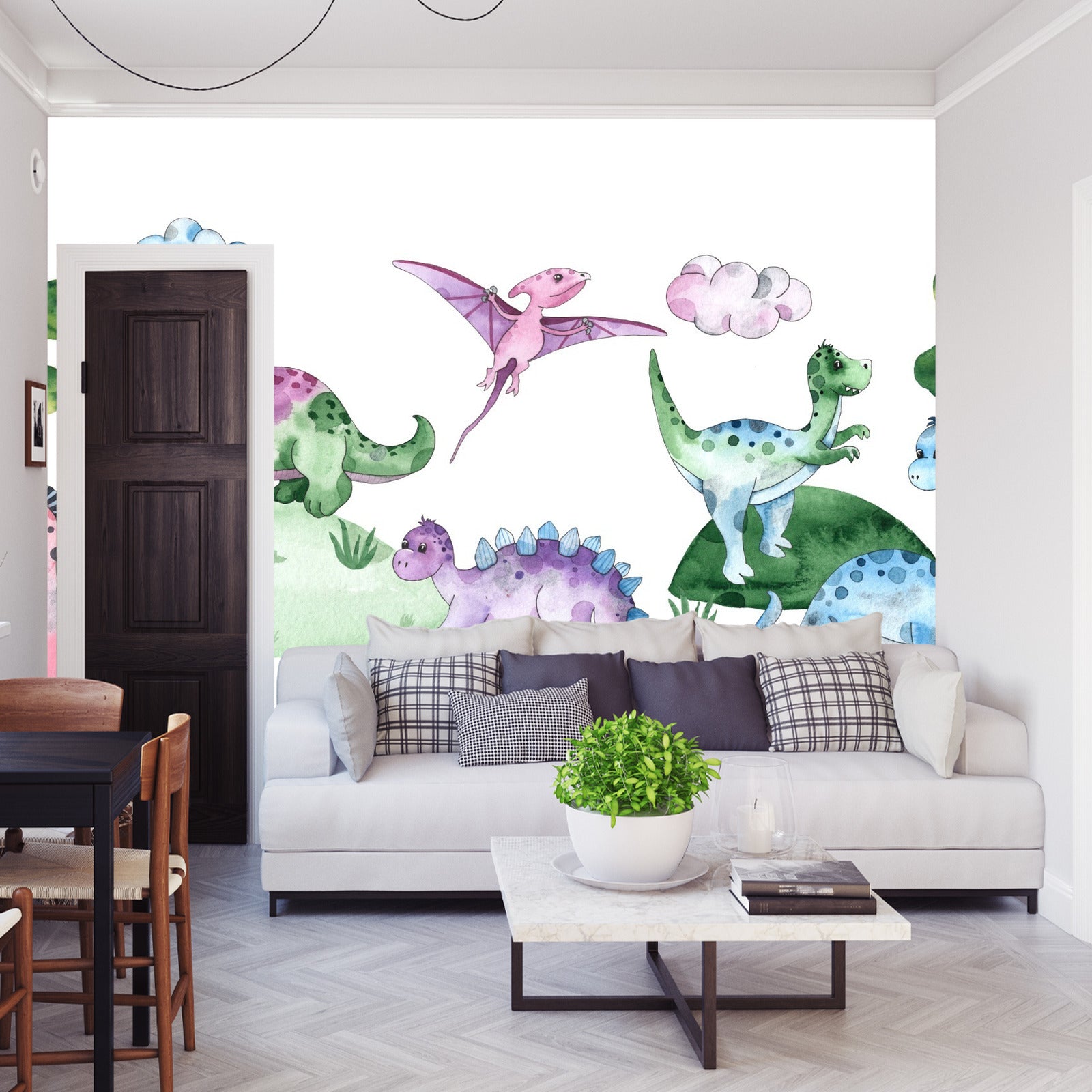 Fototapet Pastell Dinosaurer I En Glade