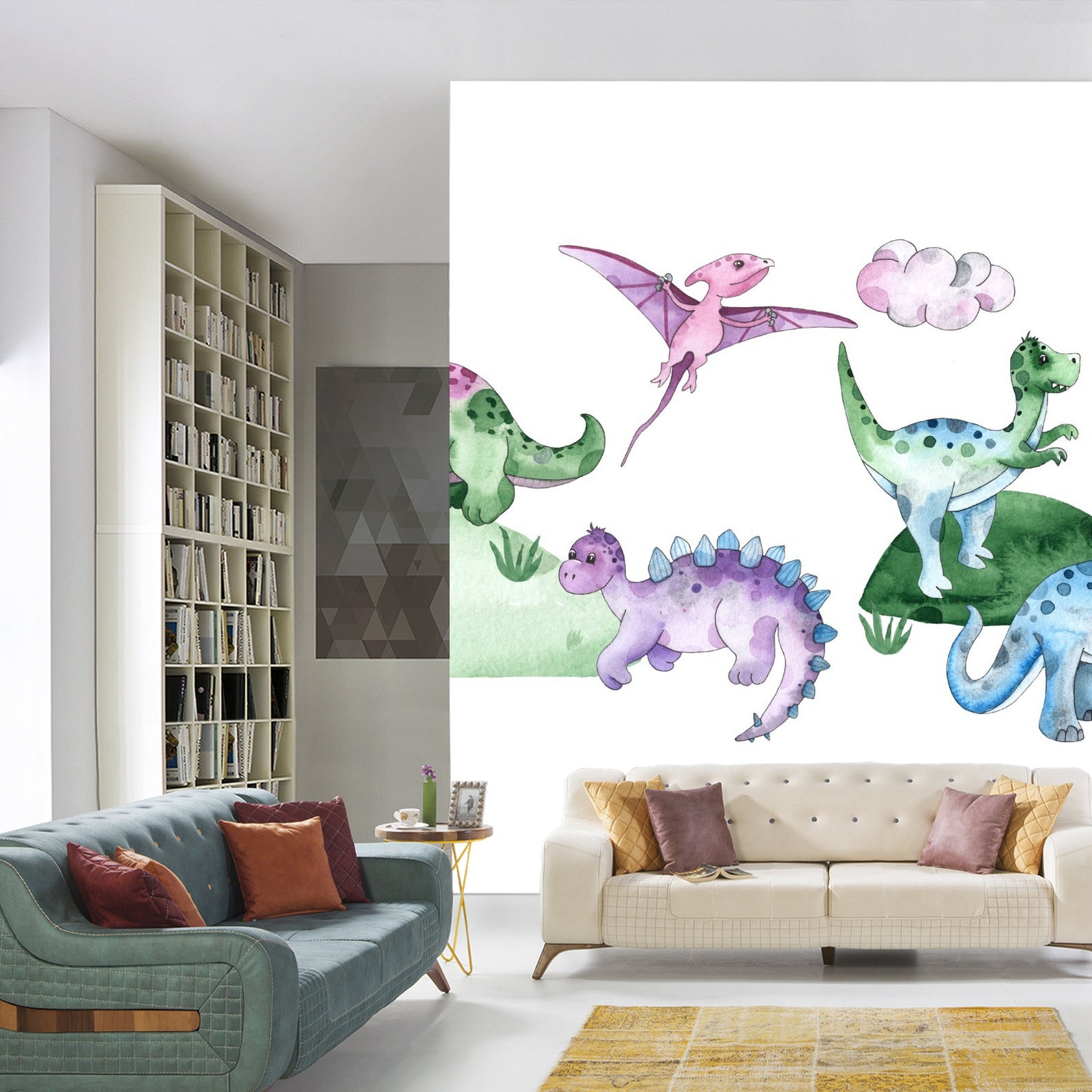 Fototapet Pastell Dinosaurer I En Glade