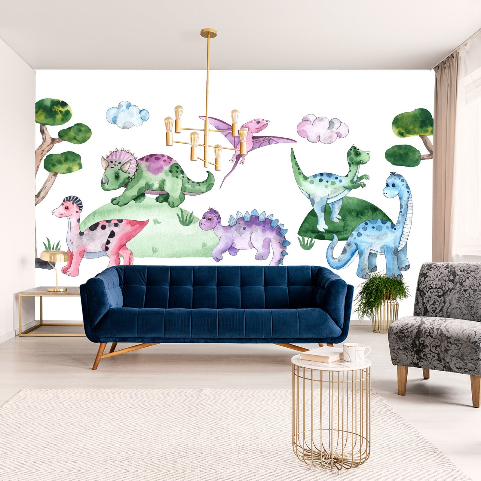 Fototapet Pastell Dinosaurer I En Glade