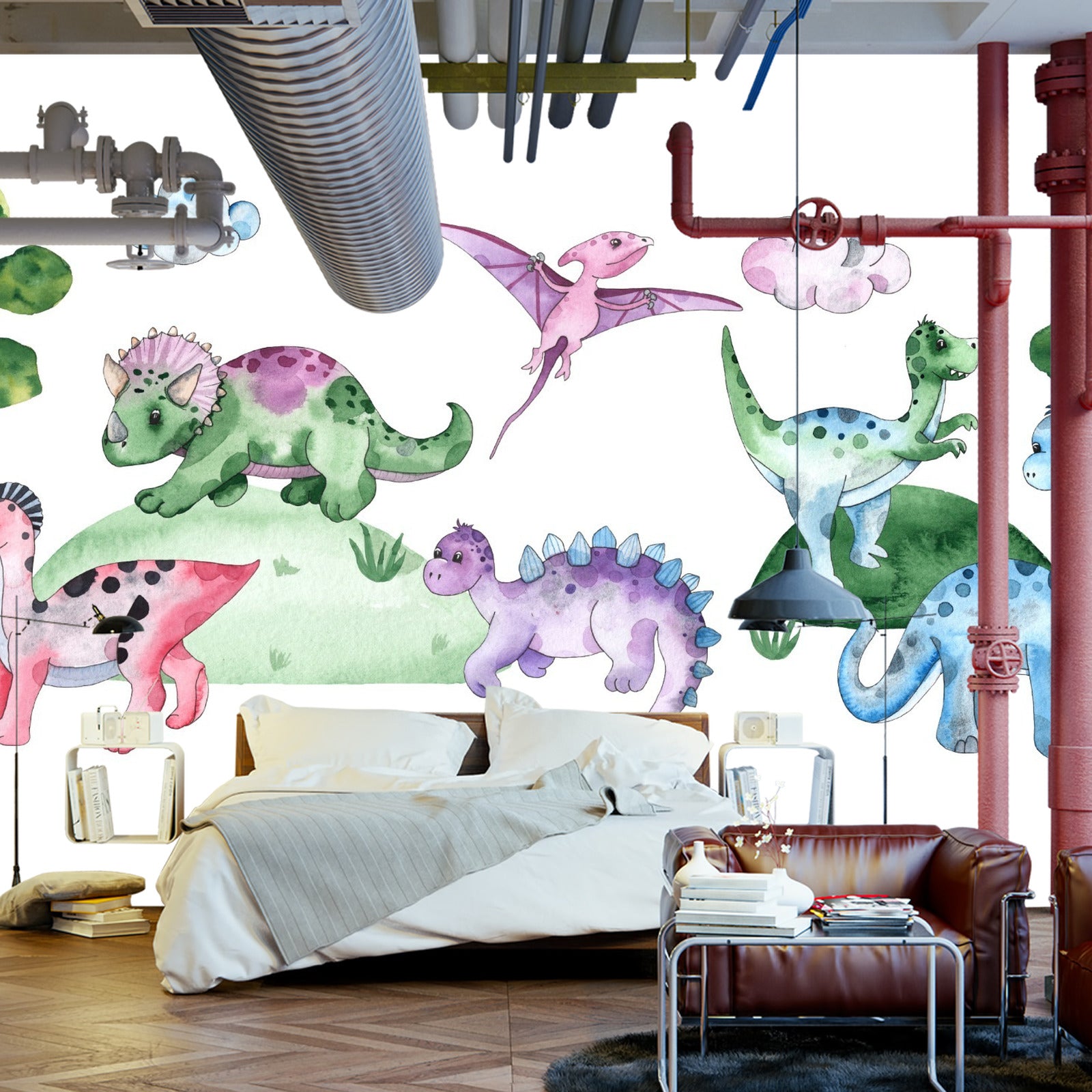 Fototapet Pastell Dinosaurer I En Glade