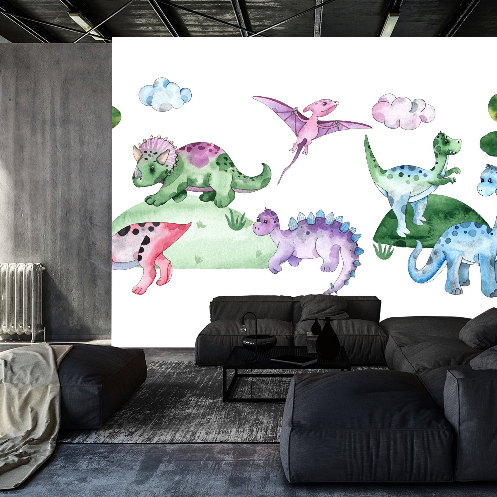 Fototapet Pastell Dinosaurer I En Glade