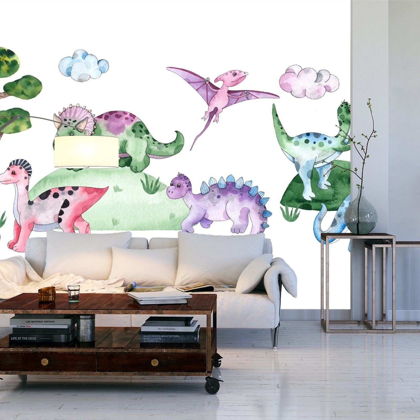 Fototapet Pastell Dinosaurer I En Glade
