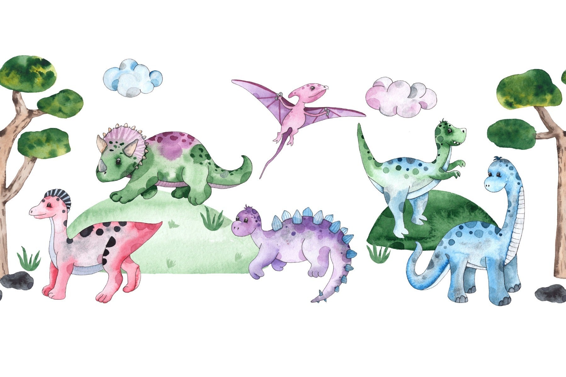 Fototapet Pastell Dinosaurer I En Glade