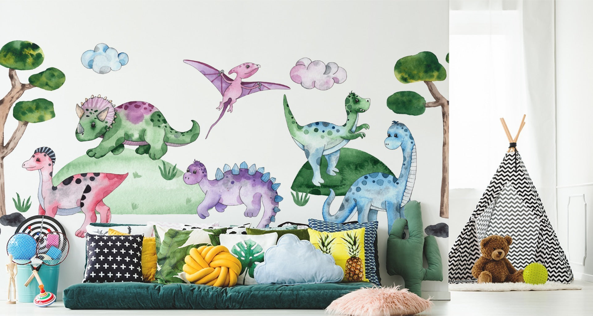 Fototapet Pastell Dinosaurer I En Glade