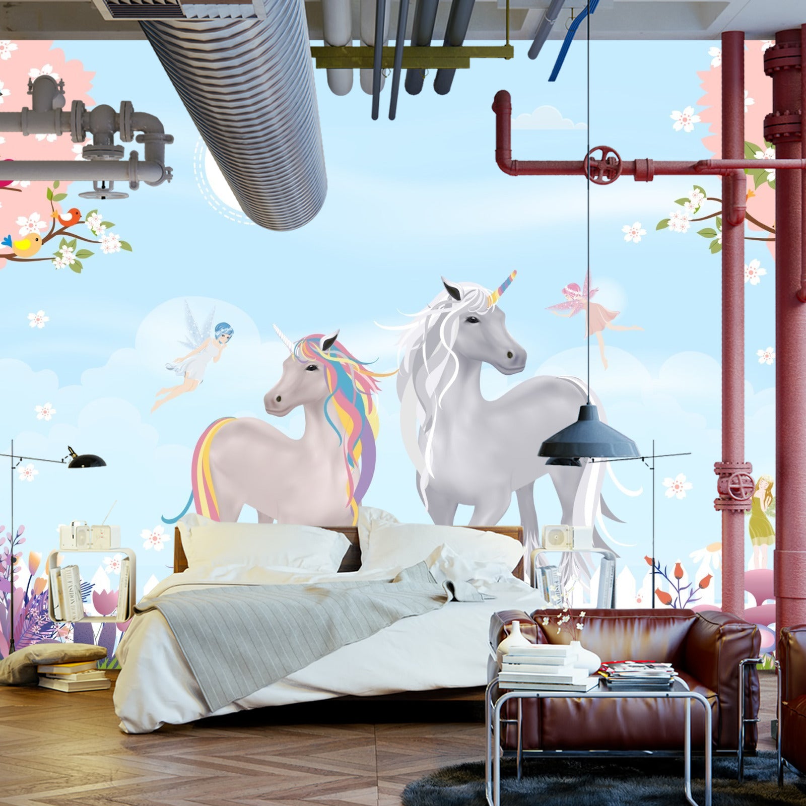 Fototapet Grå Enhjørninger På Eng