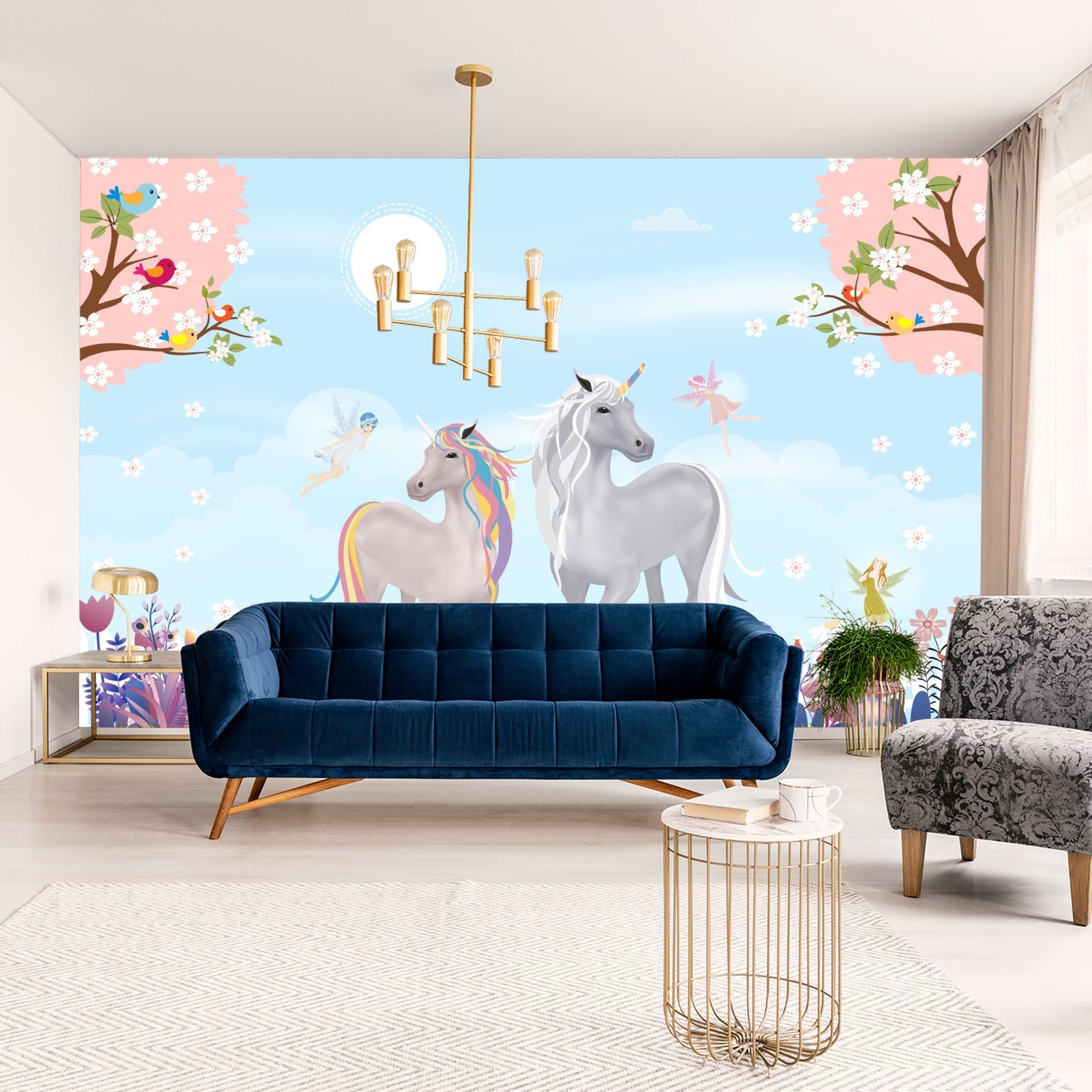 Fototapet Grå Enhjørninger På Eng