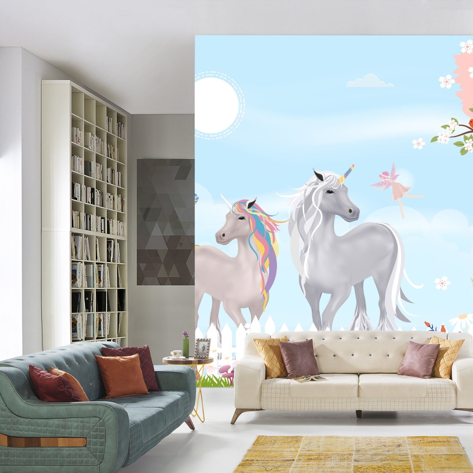 Fototapet Grå Enhjørninger På Eng