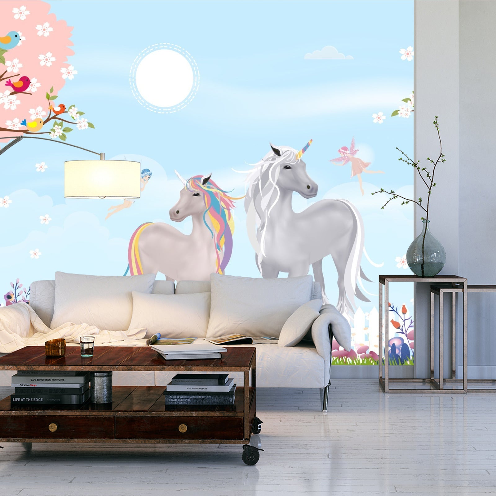 Fototapet Grå Enhjørninger På Eng