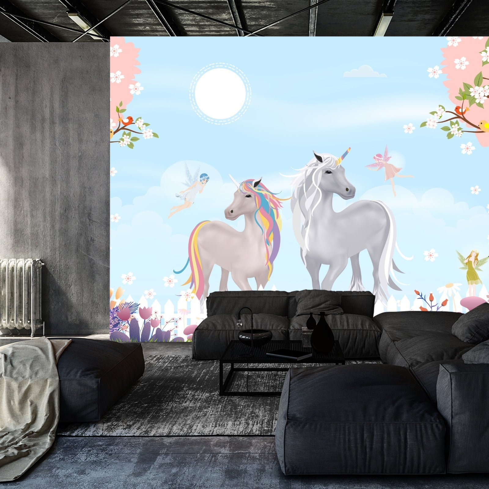 Fototapet Grå Enhjørninger På Eng