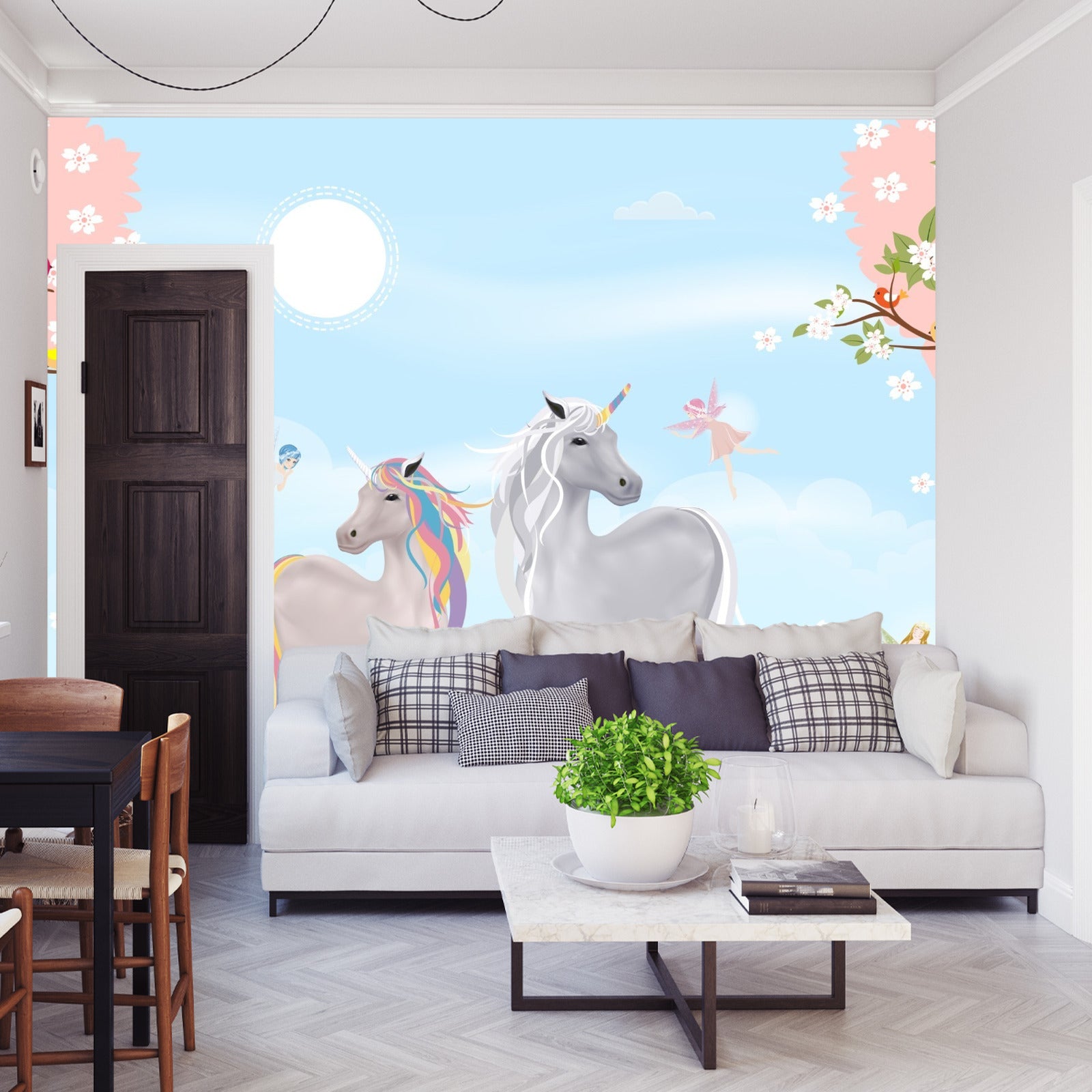 Fototapet Grå Enhjørninger På Eng