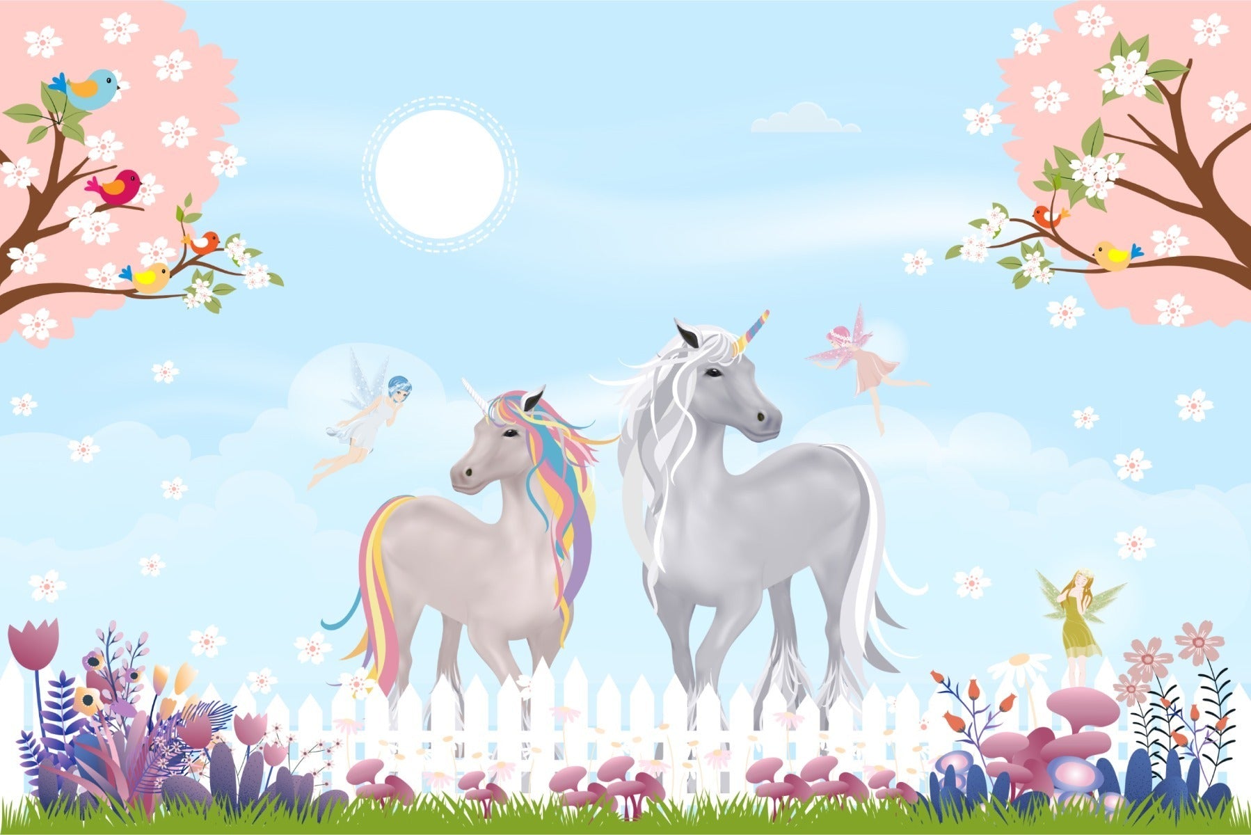 Fototapet Grå Enhjørninger På Eng