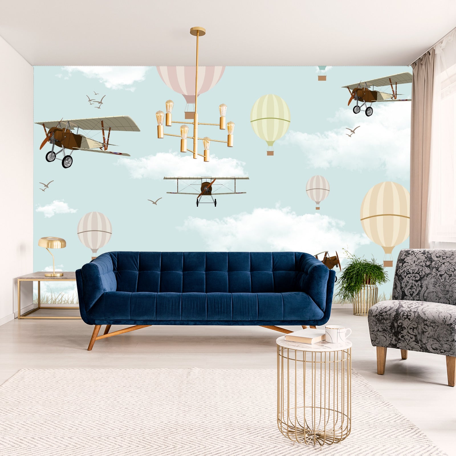 Fototapet Fly Og Ballonger På Himmelen