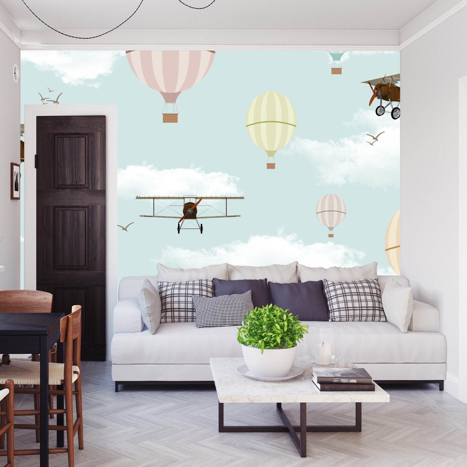 Fototapet Fly Og Ballonger På Himmelen