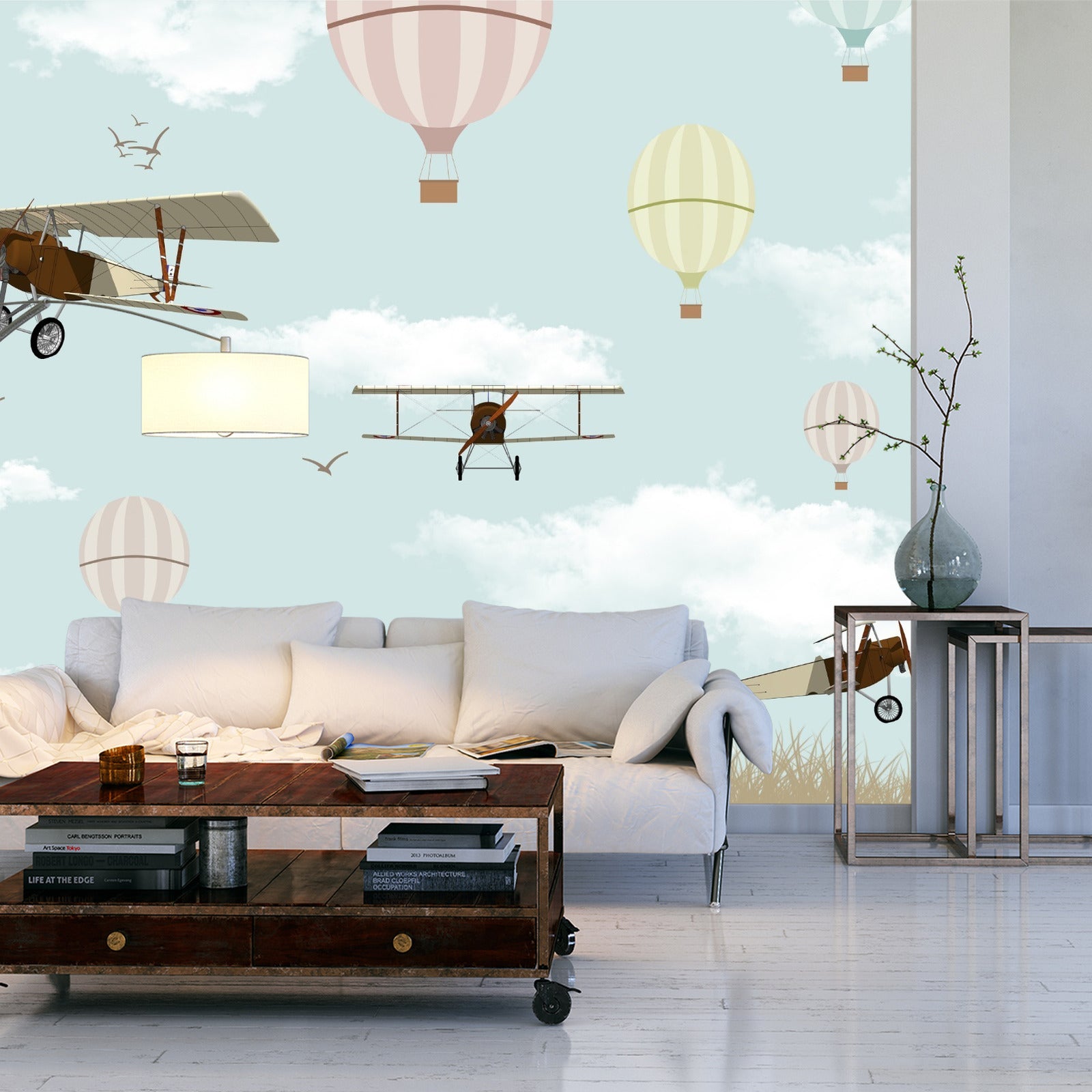 Fototapet Fly Og Ballonger På Himmelen