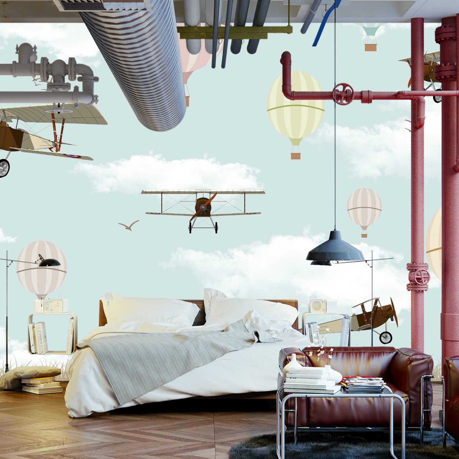 Fototapet Fly Og Ballonger På Himmelen